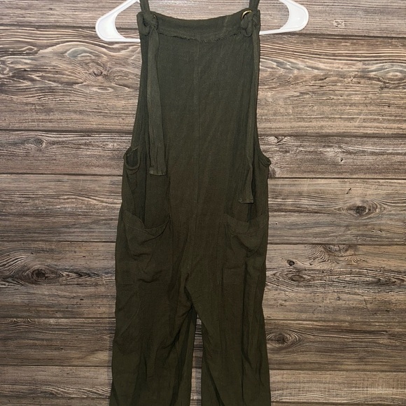 NATURAL LIFE Carly Olive Drab Green Jumpsuit Overalls Pockets Adjustable Linen - Picture 2 of 9
